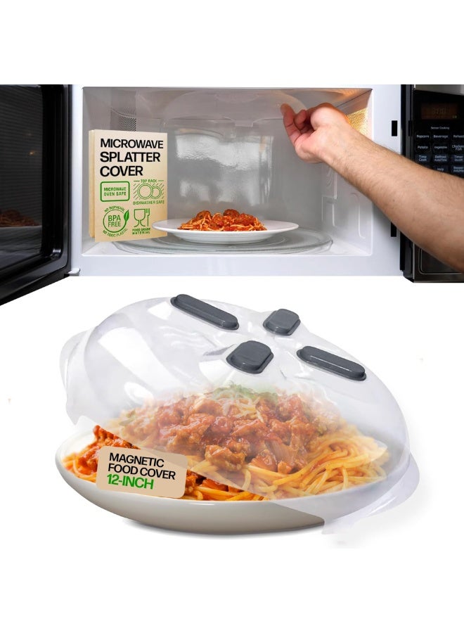 HOMESTAR Magnetic Hover Cover For Microwave, BPA-Free Splatter Guard With Steam Vent, Clear Hanging Microwave Lid, Dishwasher Safe and Space-Saving Magnetic Storage Design, 12-Inch - Image 1